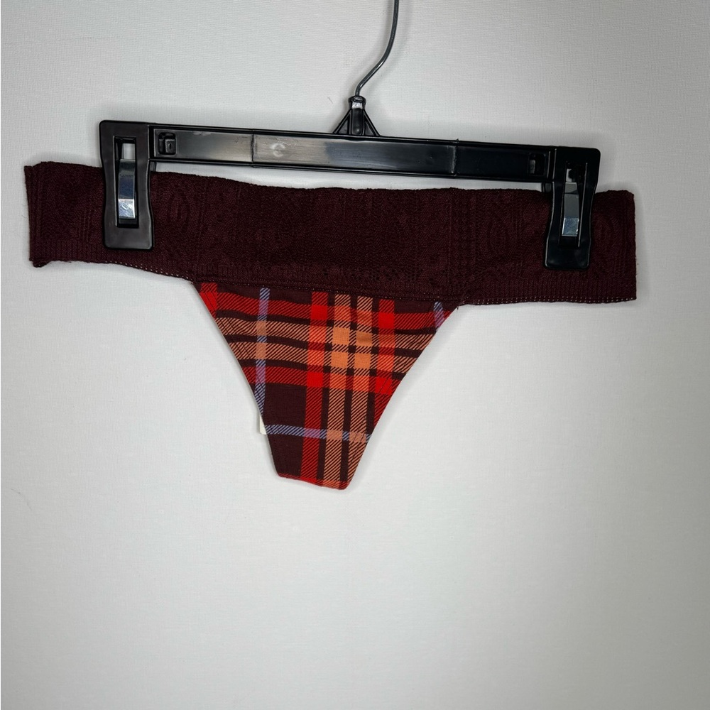 Aerie Royal Berry Plaid Thong